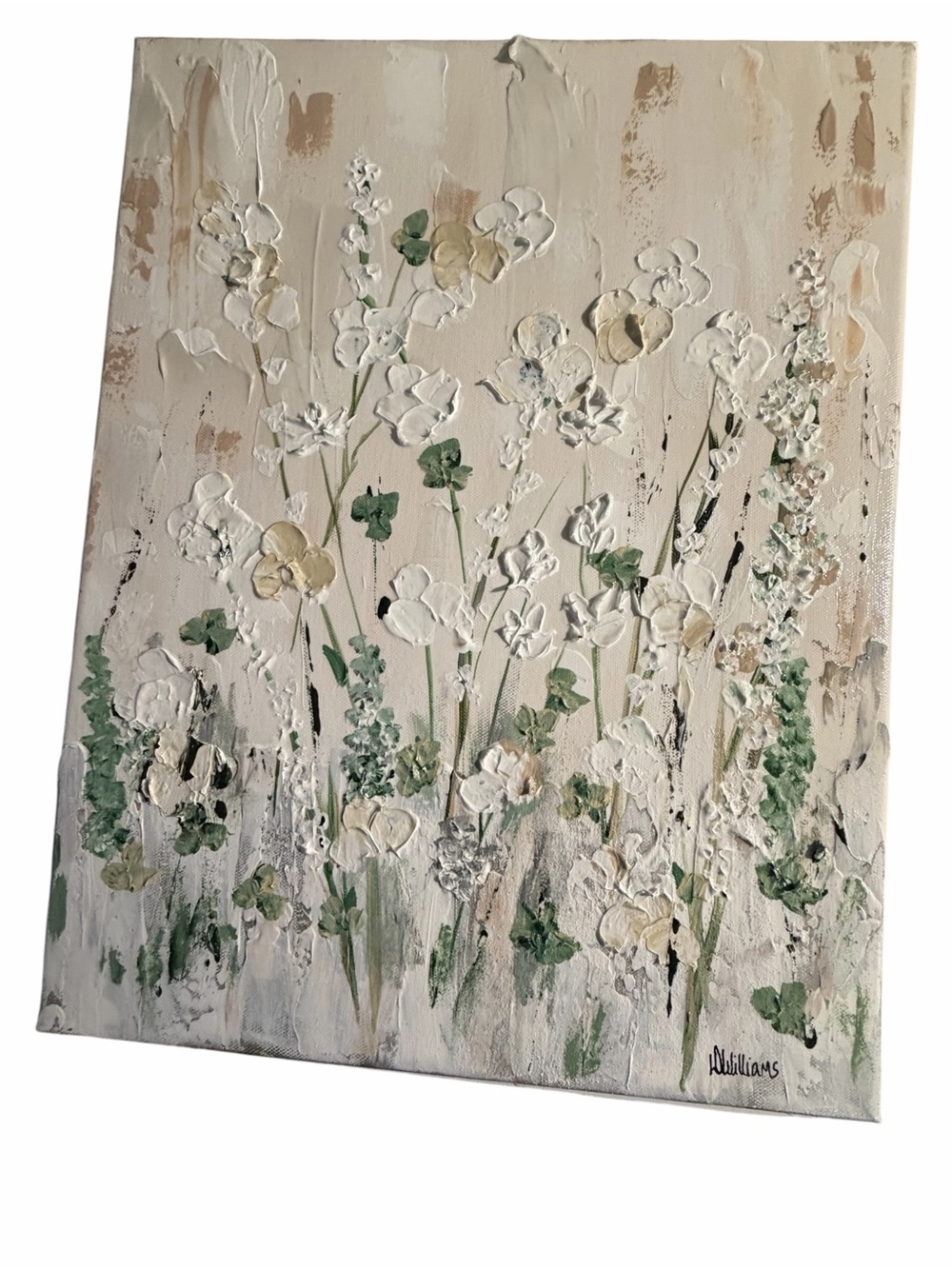 Original Artwork Acrylic on Canvas Wildflowers against Light Textured Background - Picture 6 of 14